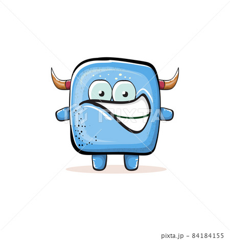 Vector cartoon funny blue monster with horn isolated on white background. Smiling silly blue monster print sticker design template. Ghost, troll, gremlin, goblin, devil and monster Vector cartoon funny blue monster with horn isolated on white background. Smiling silly blue monster print sticker design template. Ghost, troll, gremlin, goblin, devil and monster 84184155