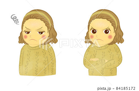 かわいい女の子の怒った表情イラストセット ブラウンヘアーVer かわいい女の子の怒った表情イラストセット ブラウンヘアーVer 84185172