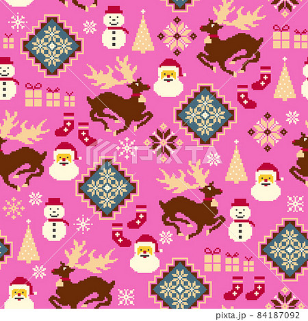 サンタとゆきだるまの伝統的なノルディック柄, サンタとゆきだるまの伝統的なノルディック柄, 84187092