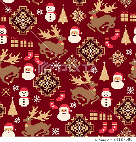 サンタとゆきだるまの伝統的なノルディック柄, 84187096