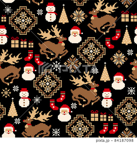 サンタとゆきだるまの伝統的なノルディック柄, 84187098