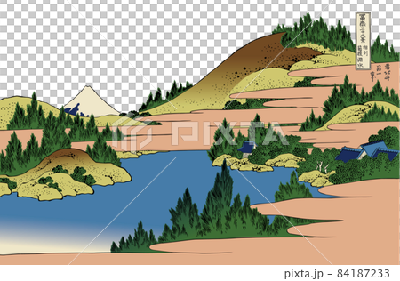Katsushika Hokusai image Sagami Hakone Lake water title white background 84187233