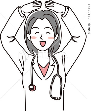 女性医師_シンプルカラー_丸を出す 84187493