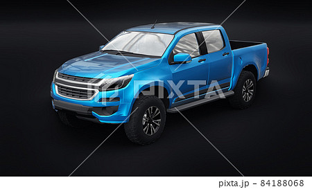 Blue pickup car on a white back ground. 3d rendering. Blue pickup car on a white back ground. 3d rendering. 84188068
