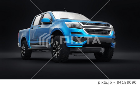 Blue pickup car on a white back ground. 3d rendering. Blue pickup car on a white back ground. 3d rendering. 84188090