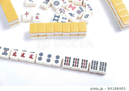 Mahjong game on white table, close up. Mahjong game on white table, close up. 84188465