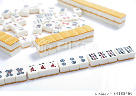 Mahjong game on white table, close up. Mahjong game on white table, close up. 84188466