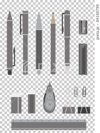 Illustration material: Stationery set with a simple silhouette in monochrome tone ① Illustration material: Stationery set with a simple silhouette in monochrome tone ① 84188799