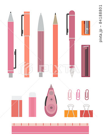 イラスト素材:暖色系パステルカラーの、シンプルなシルエットの文房具セット① イラスト素材:暖色系パステルカラーの、シンプルなシルエットの文房具セット① 84188801