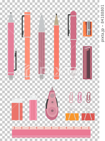 イラスト素材:暖色系パステルカラーの、シンプルなシルエットの文房具セット① イラスト素材:暖色系パステルカラーの、シンプルなシルエットの文房具セット① 84188801