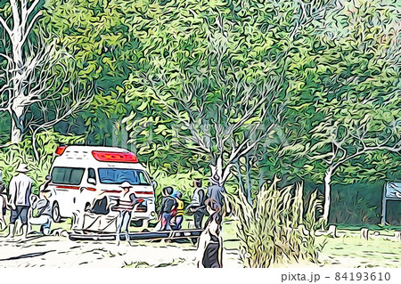 パステル調　”救急車と人物”　イラストイメージ 84193610