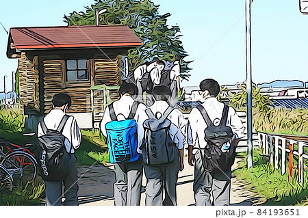 パステル調　”高校生　通学風景”　イラストイメージ 84193651
