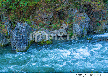 高津戸峡　高津戸渓谷　ゴリラ岩　紅葉はじめ　秋の風景 84195189