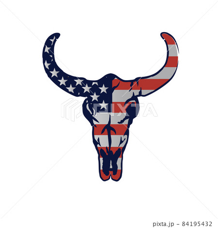 buffalo skull with flag illustration buffalo skull with flag illustration 84195432