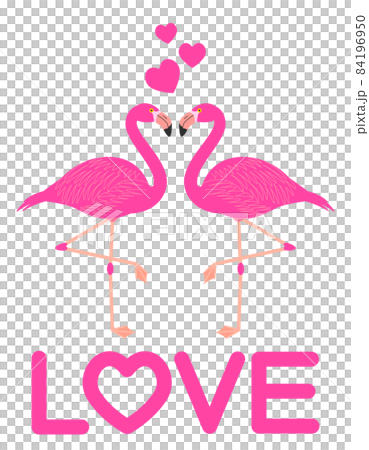 火烈鳥和 LOVE 角色面對面心形標記 火烈鳥和 LOVE 角色面對面心形標記 84196950