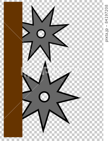 忍者が投げた手裏剣が壁に刺さったイラスト 84197208