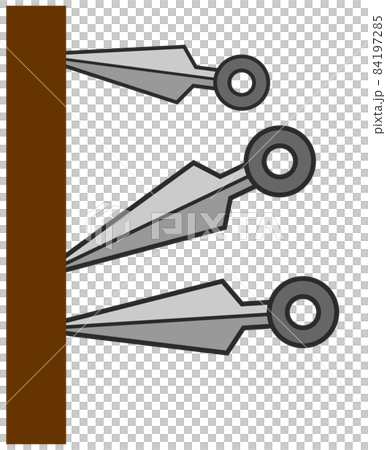 忍者が使う飛び道具のクナイが刺さったイラスト 84197285