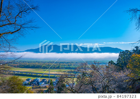 中尊寺東物見から眺める朝霧の束稲山（岩手県平泉町） 84197323