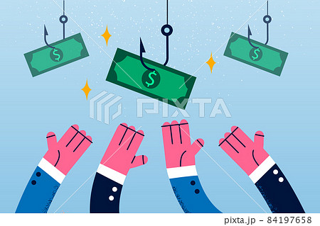 Employees try to catch money on hooks 84197658