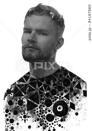 Paintography. A portrait of a young man combined with abstract geometric shapes. Paintography. A portrait of a young man combined with abstract geometric shapes. 84197660