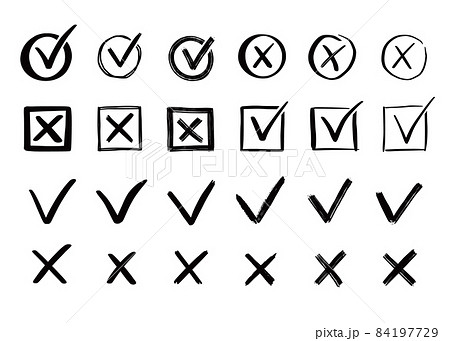 Check and cross mark set. Hand drawn Check and cross mark set. Hand drawn 84197729