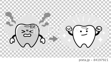 ホワイトニングのビフォーアフターの可愛いイラスト 84197921