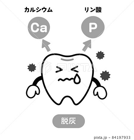 脱灰に悩む歯のシンプルで可愛いイラストのイラスト素材