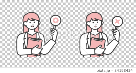 穿著白大褂的女人拿著丸子標籤的插畫素材 84198434