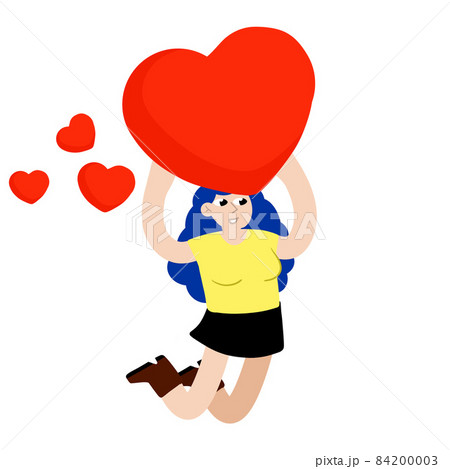 Woman jump with heart. Young female character. Romance and love. 84200003