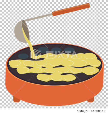 Illustration of putting takoyaki ingredients in a takoyaki machine Illustration of putting takoyaki ingredients in a takoyaki machine 84200449