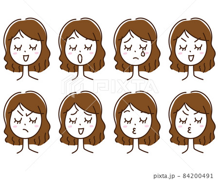 女性 表情 喜怒哀楽 手描き セット 女性 表情 喜怒哀楽 手描き セット 84200491