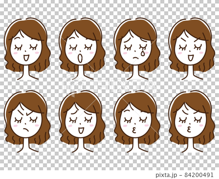 女性 表情 喜怒哀楽 手描き セット 女性 表情 喜怒哀楽 手描き セット 84200491