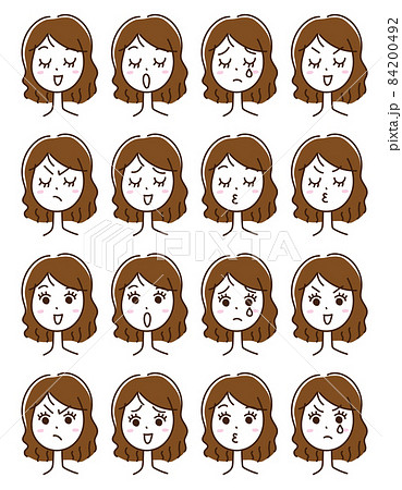 女性 表情 喜怒哀楽 手描き セット 女性 表情 喜怒哀楽 手描き セット 84200492