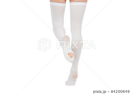 Compression Hosiery for surgery isolated on white. Medical stockings, tights for varicose veins therapy. Embolism deterrent hose or anti-embolism stockings. 84200649