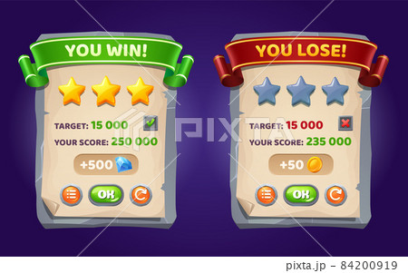 Game menu you win and lose ui panel with buttons Game menu you win and lose ui panel with buttons 84200919