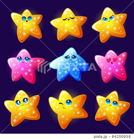 Set of cute stars characters, kawaii emoticons 84200938