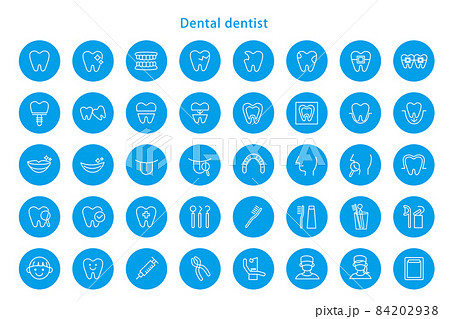 歯科 アイコン 線画 歯医者 歯科医院 イラスト 素材 ベクター デザイン 84202938