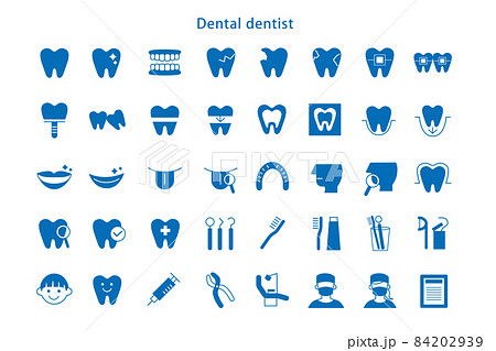 歯科 アイコン ベタ塗り 歯医者 歯科医院 イラスト 素材 ベクター デザイン 84202939