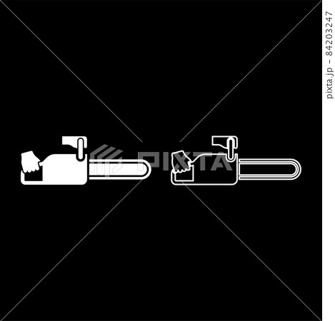 Chainsaw in hand lumberjack woodcutter icon white color vector illustration flat style image set 84203247