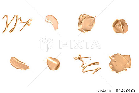 Beige beauty cosmetic texture isolated on white background, smudged makeup emulsion cream smear or foundation smudge, crushed cosmetics product and paint strokes 84203438