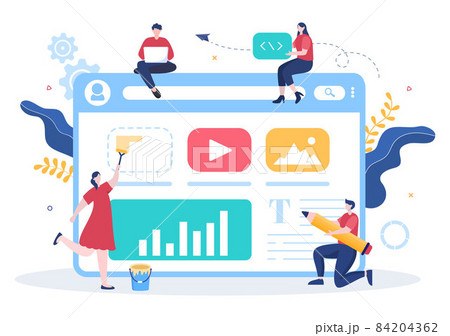 UI & UX Programmer Flat Design Vector Illustration for Business Information and Team Sharing Ideas with Designer, Coding, Interface or Software App Development 84204362