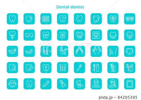 歯科 アイコン 線画 角丸 歯医者 歯科医院 イラスト 素材 ベクター デザイン 84205395