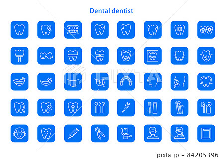 歯科 アイコン 線画 角丸 歯医者 歯科医院 イラスト 素材 ベクター デザイン 84205396