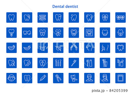歯科 アイコン 線画 四角 歯医者 歯科医院 イラスト 素材 ベクター デザイン 84205399