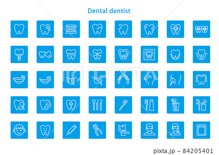 歯科 アイコン 線画 四角 歯医者 歯科医院 イラスト 素材 ベクター デザイン 84205401
