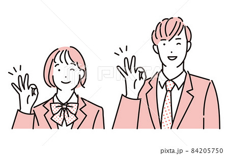 シンプル イラスト Okサインをする男子高校生と女子高校生のイラスト素材