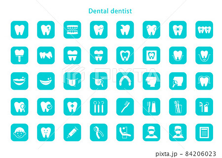 歯科 アイコン ベタ塗り 角丸 歯医者 歯科医院 イラスト 素材 ベクター デザイン 84206023