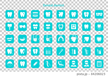 歯科 アイコン ベタ塗り 角丸 歯医者 歯科医院 イラスト 素材 ベクター デザイン 84206023