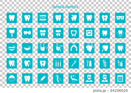 歯科 アイコン ベタ塗り 四角 歯医者 歯科医院 イラスト 素材 ベクター デザイン 84206026