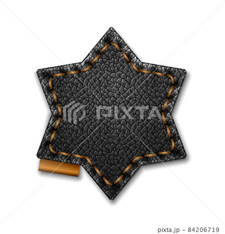 Blank star stitched black leather label isolated on white background vector template. 84206719